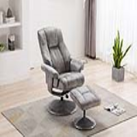 Modern Relaxing Swivel Recliner Armchair and Footstool Set Grey Fabric Upholstered