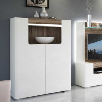 Modern White High Gloss 2 Door Display Cabinet With Open Shelves