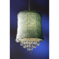 Cream Chandelier 3 Arm With Blue Ruffle Shade