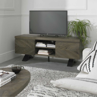 Modern Large Dark Fumed Oak 2 Door Entertainment TV Media Unit Black V Metal Base