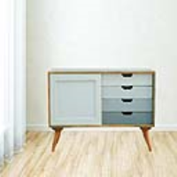 Scandi Nordic Style Grey Front Solid Wood 4 Drawer Cabinet With Sliding Door 60 x 90cm