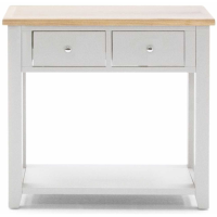 Grey Painted Oak Top Console Hall Table With 2 Drawers and Lower Shelf 89cm Wide