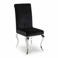 Louis Black Velvet Fabric Kitchen Dining Chair Polished Steel Frame and Legs