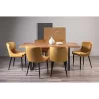 Rustic Oak 190 to 240cm Large Extending Dining Table Set 6 Mustard Velvet Fabric Chairs