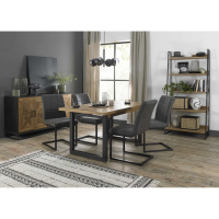Rustic Oak 158 to 203cm Extending Dining Table Set 4 Dark Grey Fabric Cantilever Chairs