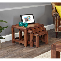 Solid Walnut Dark Wood Nest of 3 Tables Modern Lounge Furniture