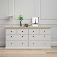 Modern White Oak Top Extra Large 8 Drawer Bedroom Chest With Metal Knobs 86.88 x 183.4cm