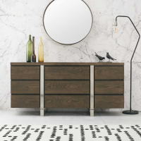 Tivoli Dark Oak Wood Living Room 9 Drawer Wide Sideboard With Satin Nickel Frame 78 x 165cm
