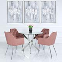 100cm Round Dining Table And 4 Rose Pink Stella Chairs