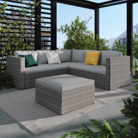 Modern Outdoor Garden Grey PE Rattan Corner Sofa Set with Square Footstool
