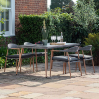 Grey Small 4 Seater Outdoor Garden Dining Set Wooden Effect Metal Frame