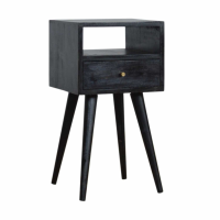Petite Ash Black Finish Bedroom Bedside Cabinet With 1 Drawer And 1 Open Slot 57x30cm