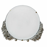 Barbola Floral Champagne Silver Round Decorative Table Or Wall Mirror