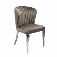 Ottavia Mink Velvet Fabric Upholstery Curved Kitchen Dining Room Chair On Steel Legs