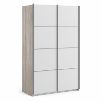 Tall Sliding Oak Bedroom Wardrobe 120cm In White Door With 5 Shelves and Rail