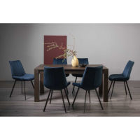 Modern Dark Oak Extending Dining Table Set 6 Fontana Blue Fabric Dining Chairs