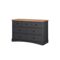 Light Oak Top Grey Painted Large Wide Storage Chest of 7 Drawers Sideboard 77 x 120cm