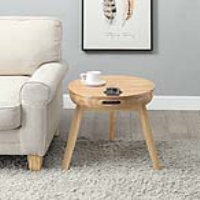 San Francisco Round Natural Oak Smart Lamp End Table with Wireless Charging 48.5cm Diameter