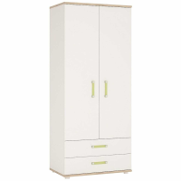 Kids Corner 2 Door 2 Drawer Wardrobe Light Oak White High Gloss Lemon Handles