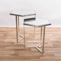 Modern Style Hexagonal Silver Gilt Leaf Parisienne Metal Nest Of Tables