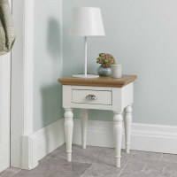 Ivory Painted Oak Top 2 Tone Living Room Lamp Side Table 1 Drawer Turned Legs