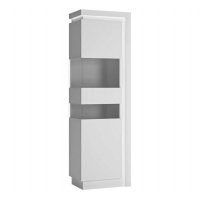 Modern White and High Gloss Tall Narrow Display Cabinet with LED lighting 198x60cm