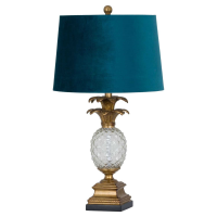 Ananas Glass Pineapple Gold Metal Base Table Lamp With Blue Fabric Shade