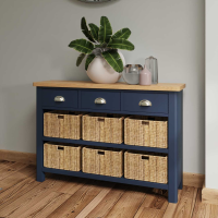 Solid Wood Blue Painted 3 Drawer 6 Basket Unit Cabinet Sideboard Light Oak Top