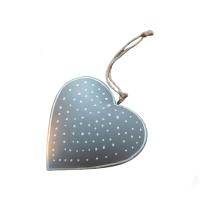 Grey Hanging Metal Heart with Dots Grey 2pk Large