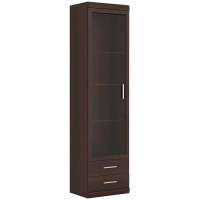 Dark Mahogany Tall Slim Glazed 1 Door 2 Drawer Narrow Display Cabinet