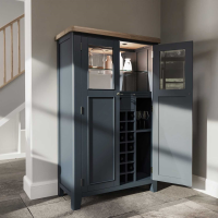 Dark Blue Painted Drinks Wine Cabinet Oak Top with Lights