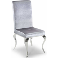 Modern Silver Velvet Dining Chair With Polished Steel Frame and Legs
