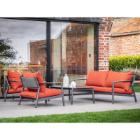 Orange Outdoor Living Fabric Lounge Set with Coffee Table Metal Framed