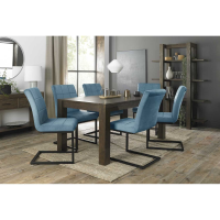 Dark Oak 165 to 225cm Extending Dining Table Set 6 Blue Fabric Cantilever Chairs