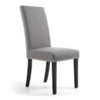 Modern Steel Grey Linen Fabric Upholstered Kitchen Dining Chair with Black Legs 100x46cm