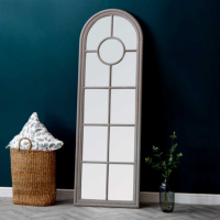 Large Narrow Arched and Octagonal Grey Painted Window Wall Mirror 180x60cm