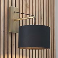 Modern Antique Matt Brass Plated Stem Wall Pendant Light with Black Shade 23cm Diameter