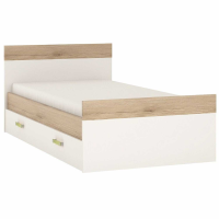 Kids White High Gloss Light Oak 3ft Single Bed Lemon Handles With Under Drawer