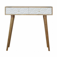 Nordic Style Mango Wood White Painted Petal Carved 2 Drawer Hall Console Table 78 x 85cm