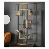 Gold Finish Tall Wide Metal Open Display Unit Geometric Modern Style 240 x 108cm