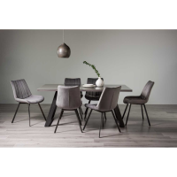 Hirst Grey Painted Glass 6 Seater Table And 6 Fontana Grey Velvet Fabric Chairs Dining Set
