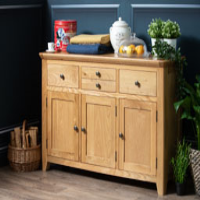 Solid Natural Oak Large 3 Door 3 Drawer Sideboard Cabinet 137cm Wide Traditional