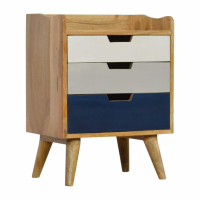Nordic Mango Wood Bedside Cabinet with 3 Navy Gradient Painted Cutout Drawers 63x45cm