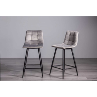 Modern Pale Grey Velvet Fabric Kitchen Bar Stool with Sand Black Powder Coated Legs