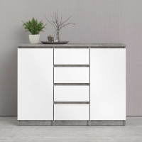 Modern Sideboard 4 Drawers 2 Doors in Concrete and White High Gloss