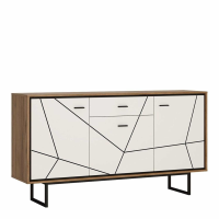 Retro Wide White and Dark Walnut 3 Door 1 Drawer Sideboard With Metal Handles 90.3x167cm