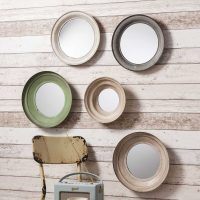Set Of 5 Round Painted Assorted Reclaimed Metal Framed Wall Mirrors