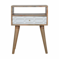 Modern 1 Drawer 1 Open Slot Mango Wood Capsule Cut Bedside with Pull Out Bar 57 x 45cm