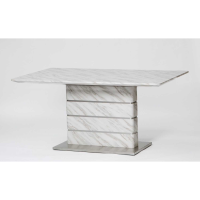 White and Grey Marble Extending Dining Table Steel Base 160 to 220cm