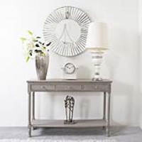 Taupe Large 3 Drawer Hallway Console Table With Turned Legs Potboard Open Shelf